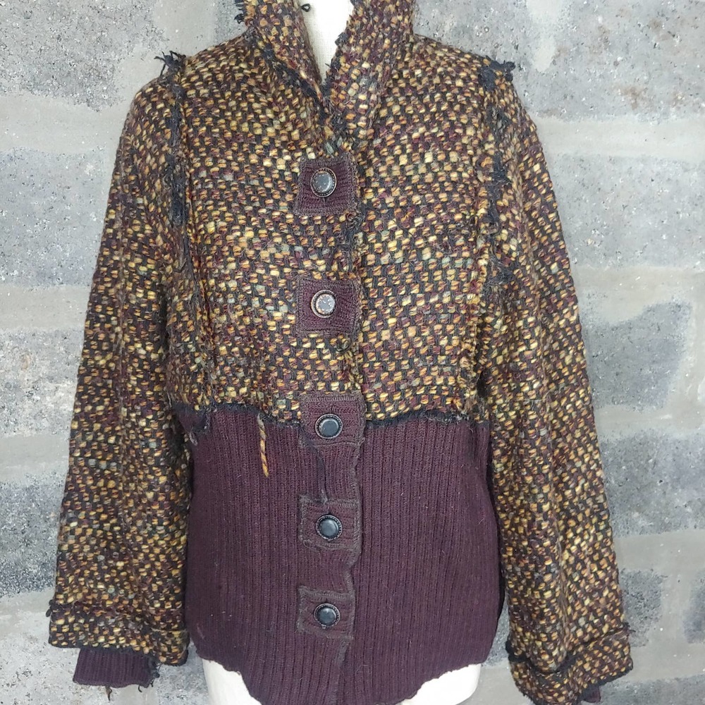 DICK & JAYNE Los Angeles sz XL tweed & knit jacket very Artsy Lagen Look